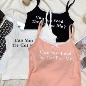 Top tiras encaje " can you feed my cat "