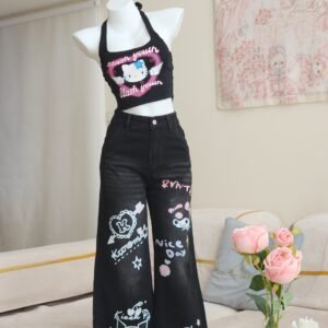 Conjunto sanrio blusa hello kitty y Jean kuromi