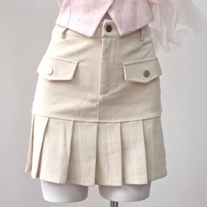 Falda de paño semiplizada con simulador de bolsillos