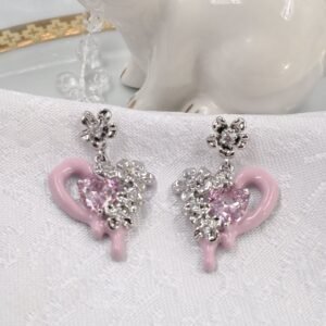 Aretes Y2K mitad corazón derretido mitad piedras modelo 9