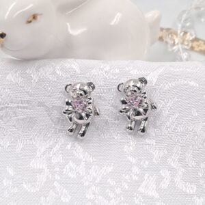 Aretes de oso con corazón en plata modelo 14